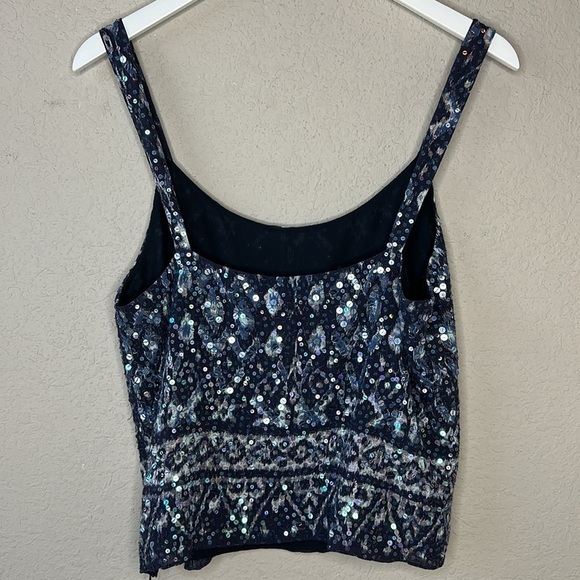 Lafayette 148 New York Blue Sequin Hand Beaded Camisole Top Size 10 - Picture 6 of 12